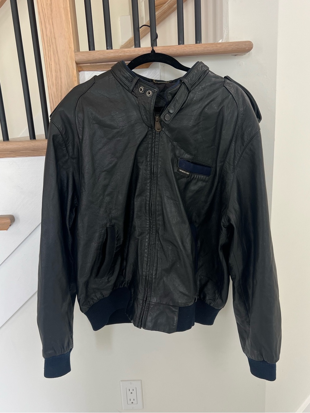 Vintage Members Only Black Leather Zip Up Jacket Size 46
